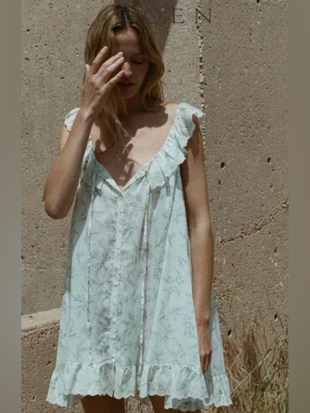 Doen • Lillian Ruffle Nightgown Mini Dress Blanc Bluebell Ballad Floral S
